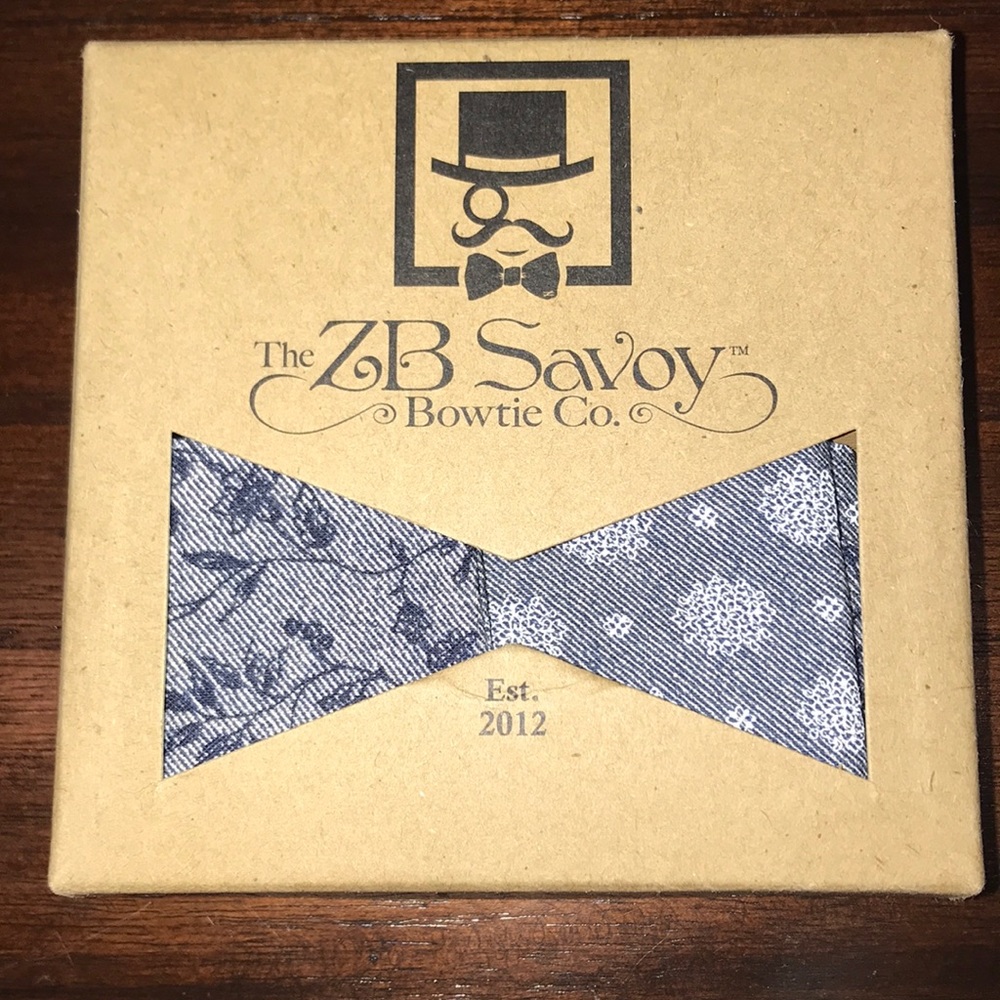 ZB Savoy Floral Navy Chambray Denim Bow Tie - Picture 5 of 8